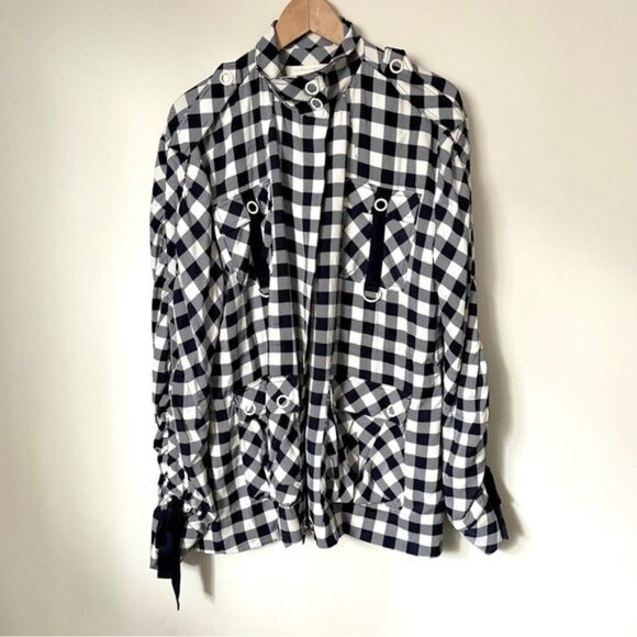 Jonathan Simkhai Gingham Twill Utility Jacket in Checkered Midnight - Picture 6 of 12